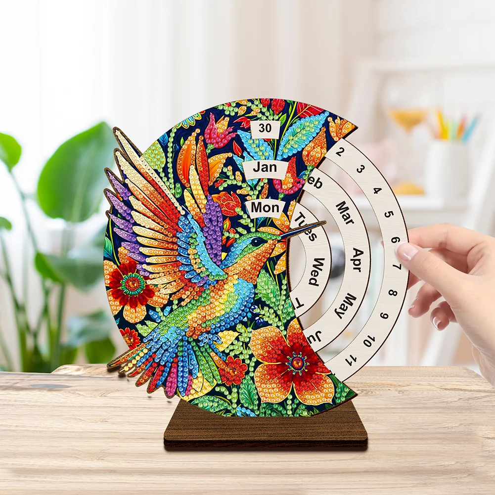 DIY Flowers Hummingbird Special Shape Diamond Painting Spinning Calendar for Adults