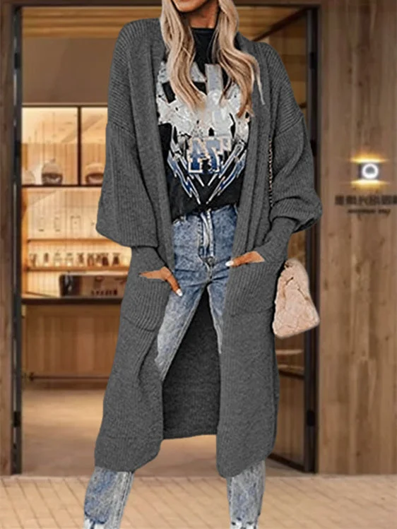 Women's V-neck Sweater Cardigan Mid-length Coat