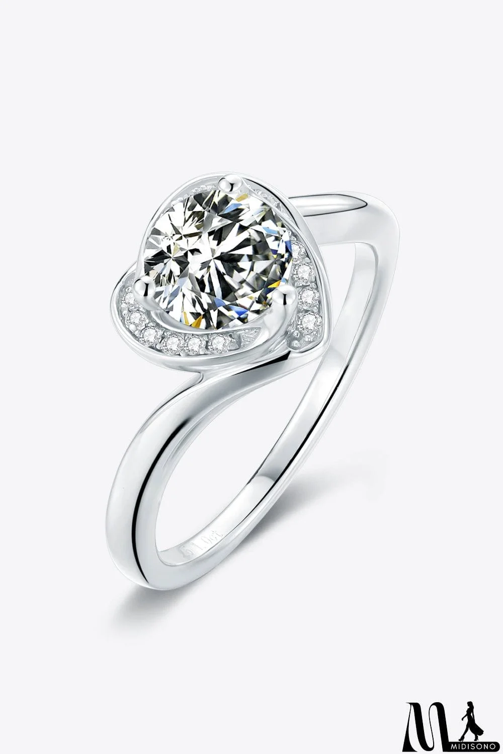 MidiSono - 1 Carat Moissanite 925 Sterling Silver Heart Ring