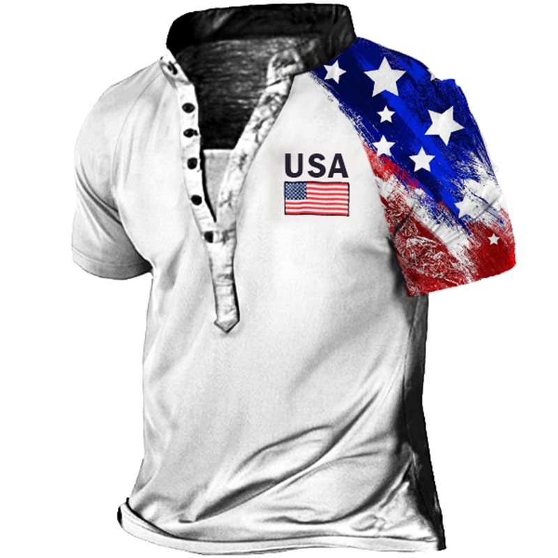 Men's American Flag Outdoor Tactical Sport Henley T-Shirt