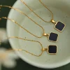 Square Black & Golden Pendant Necklace