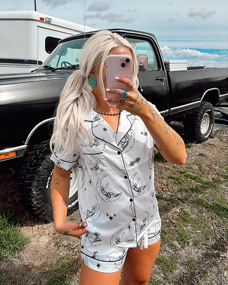 Western Cowboy & Moon Print Pajama Set