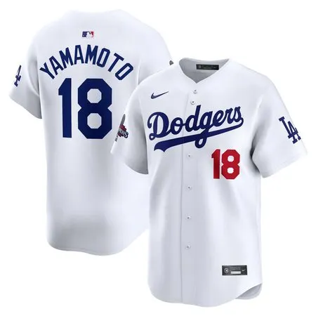 Men's Los Angeles Dodgers #18 Yoshinobu Yamamoto  White 2024 World Series Champions Home Limited Player Jersey