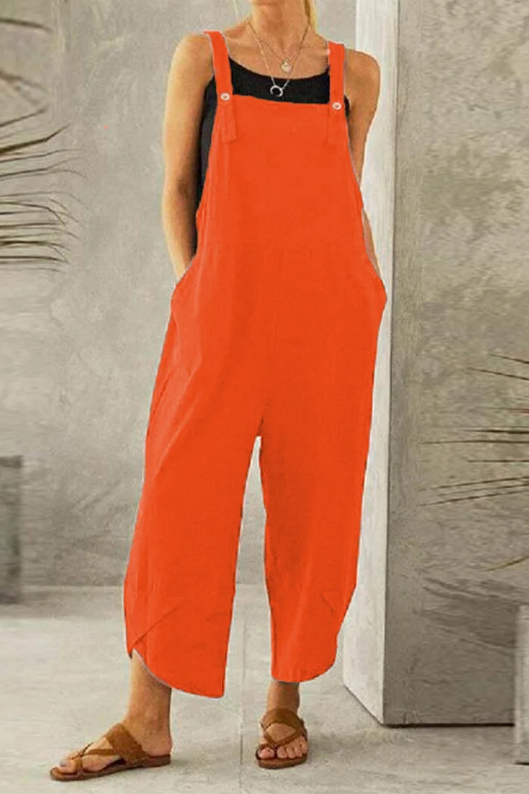Cotton Solid Color Strappy Jumpsuit