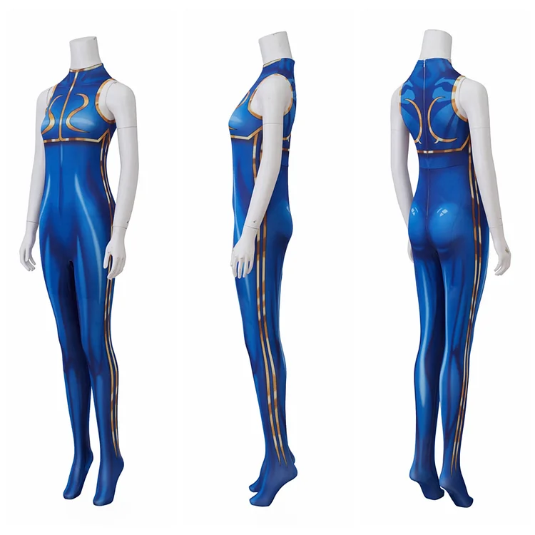 Game Chun Li Cosplay Costume Adult Chun Li Sexy Bodysuit 3D Print Jumpsuit for Halloween