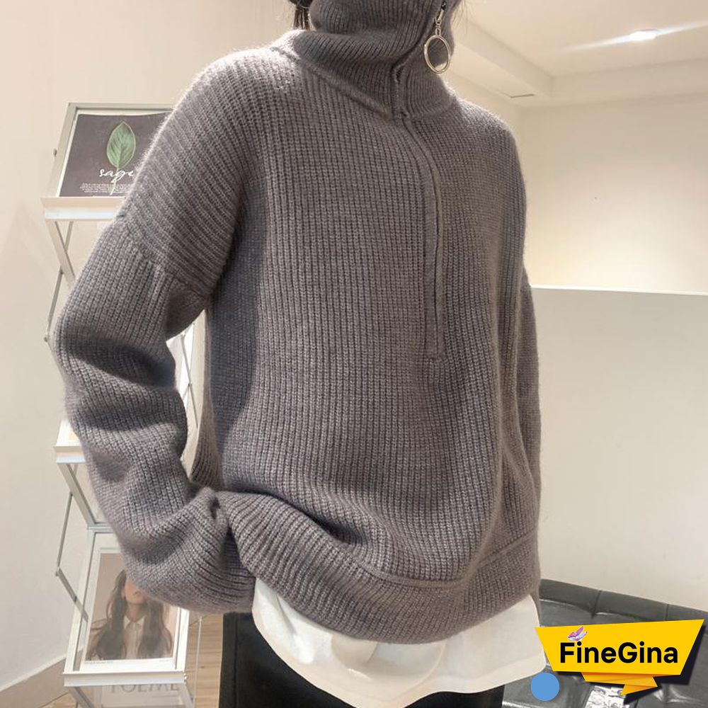 Sweater For Women Autumn New Pullover Women Zipper Korean Fashion Knitted Oversize Sweaters Knitwear Thick Women'S Turtleneck