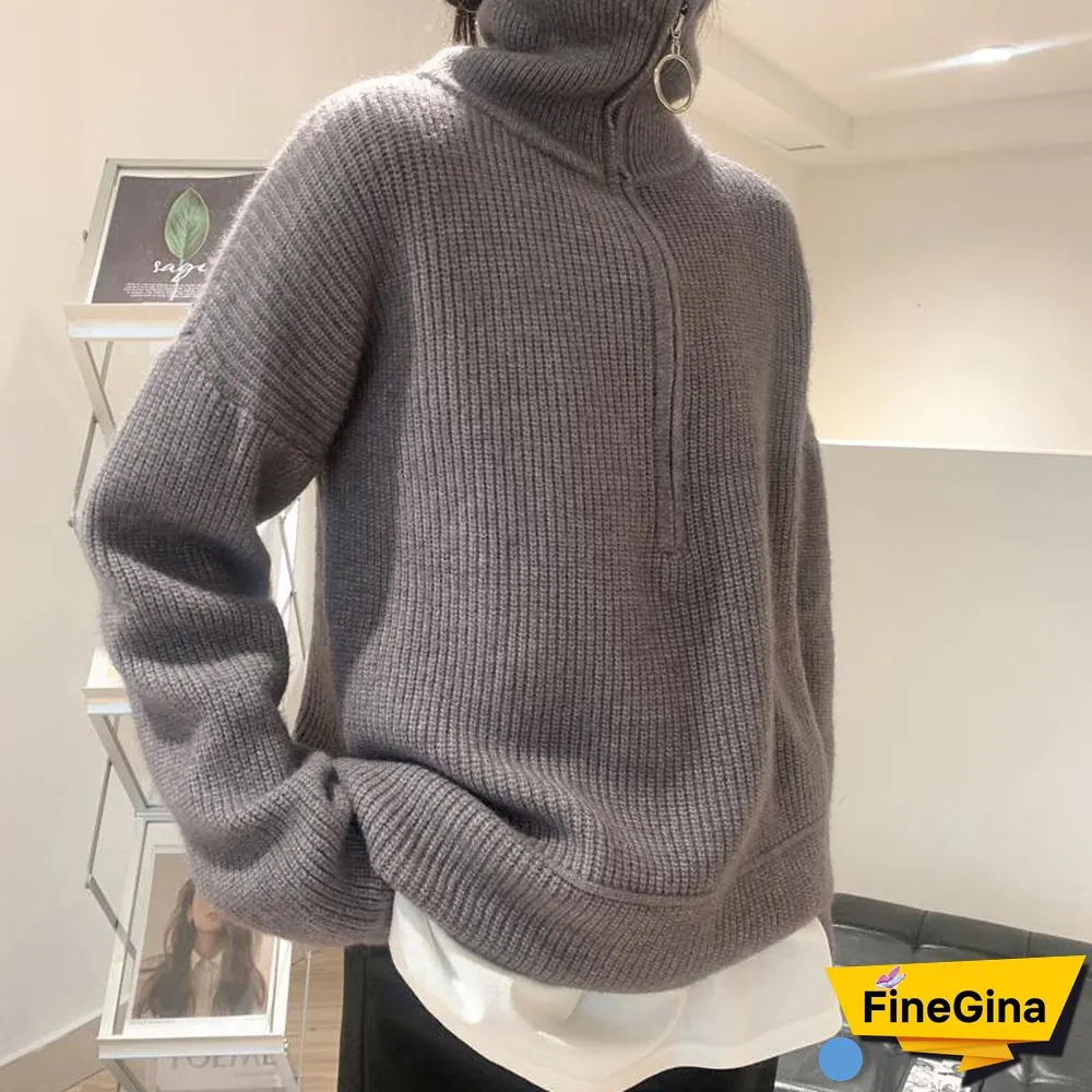 Sweater For Women Autumn New Pullover Women Zipper Korean Fashion Knitted Oversize Sweaters Knitwear Thick Women'S Turtleneck