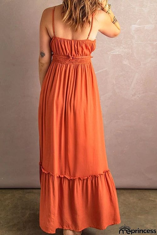 Ruffle Hem Cutout Slip Maxi Dress