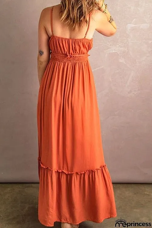 Ruffle Hem Cutout Slip Maxi Dress