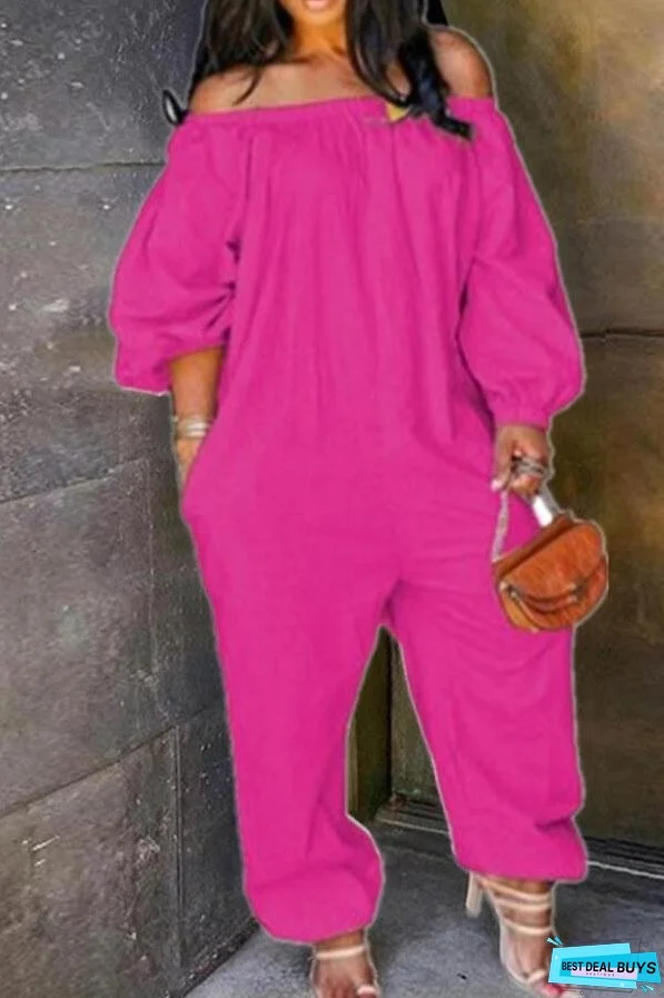 Casual Off The Shoulder Solid Color Jumpsuit