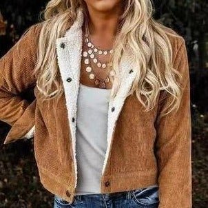 Fall And Winter Wool Collar Lambswool Corduroy Jacket Jacket Women | EGEMISS