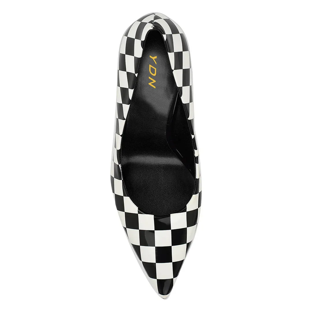 Black & White Blocks Pointed Toe Stiletto Heel Pumps for Women