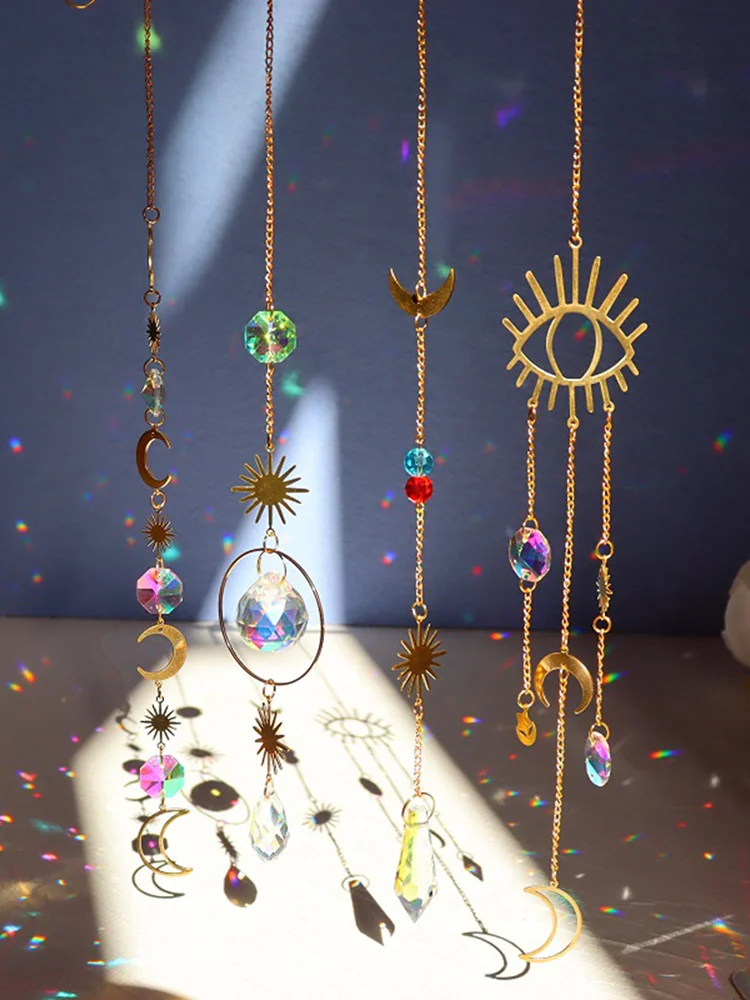 1/4pcs Hanging Bead Moon Sun Light Catcher Crystal Outdoor Wall Wind Chimes