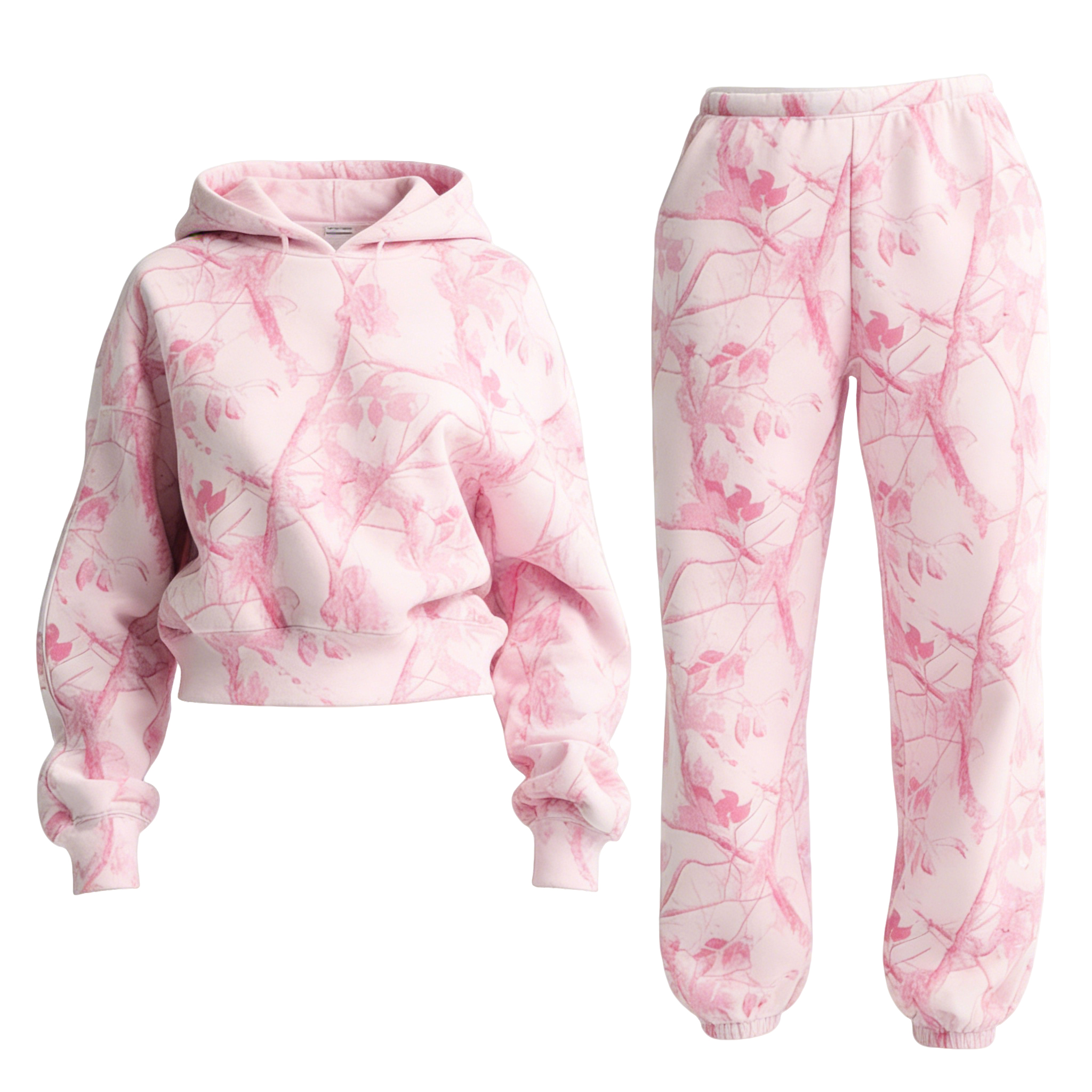 Women's Street Style Pink Camo Hooded Tracksuit Two-piece Set