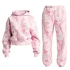 Women's Street Style Hooded Tracksuit Two-piece Pink Camo Set by Inlyline