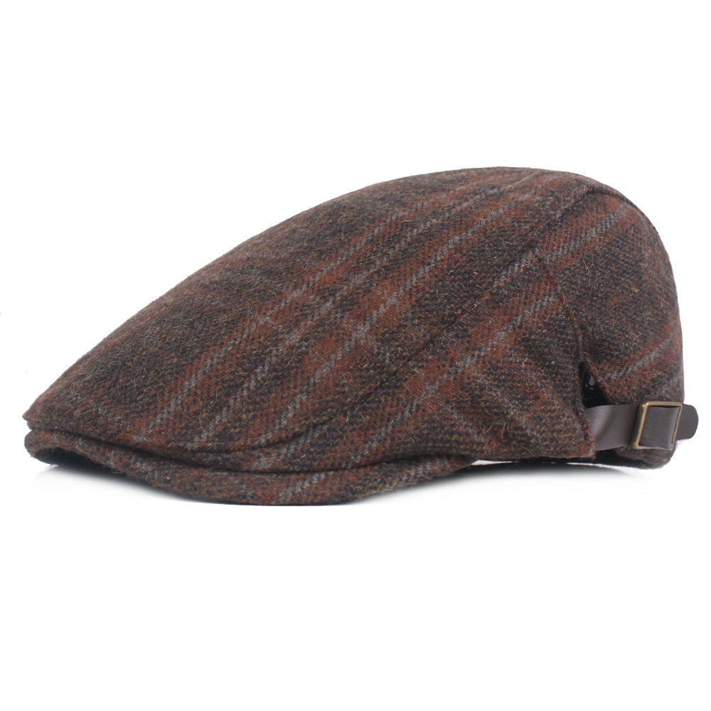 Autumn and winter woolen plaid beret 4 colors