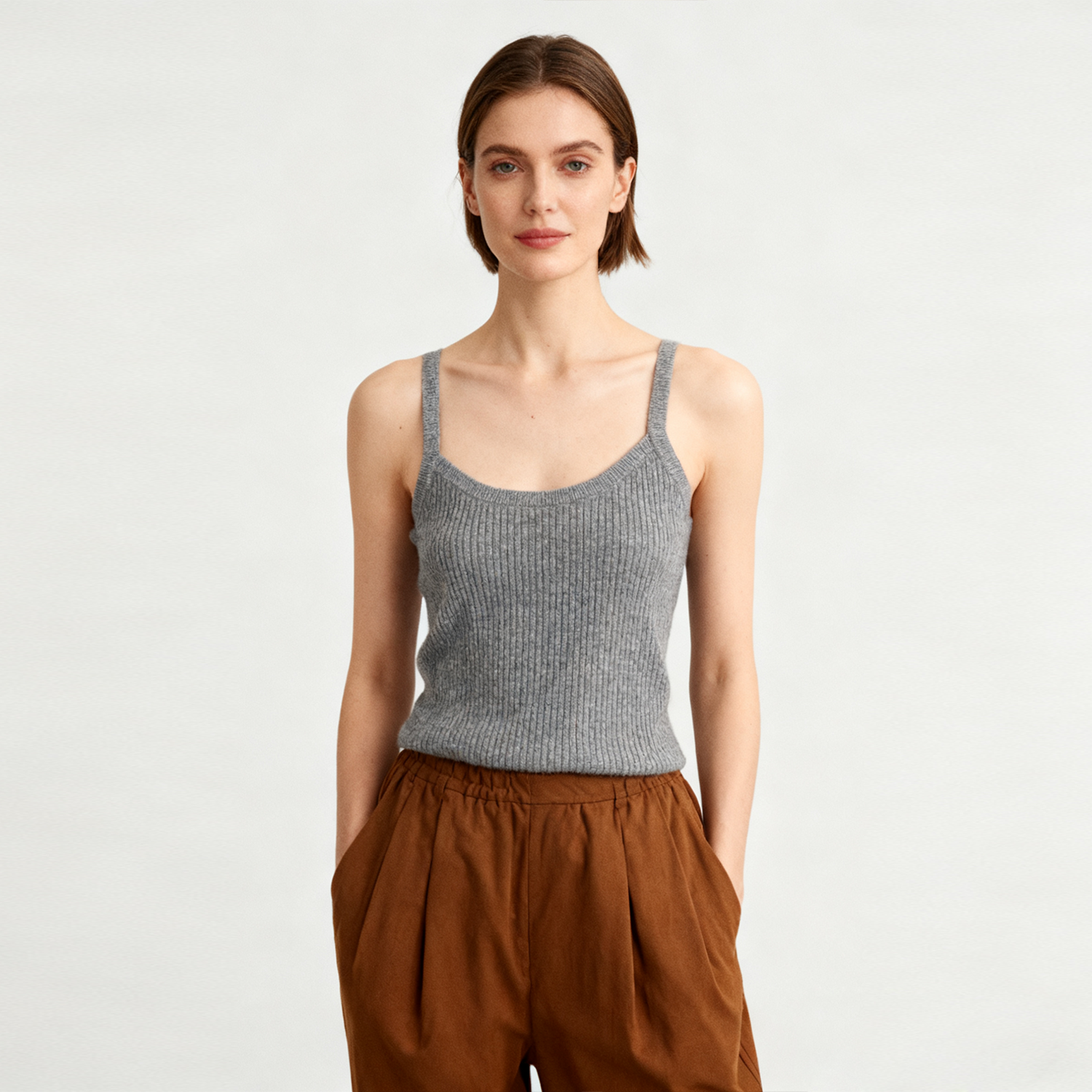 Women's Cashmere Knit Tank Top with Classic Straps REAL SILK LIFE