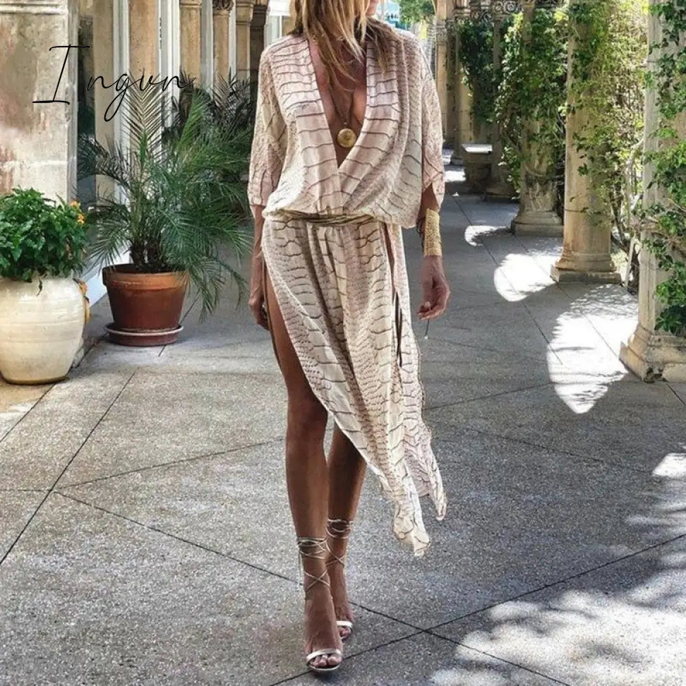 Ingvn - Hot Sale Newest Fashion Beach Women Veil Tops Loose Casual Striped Print Short Sleeve