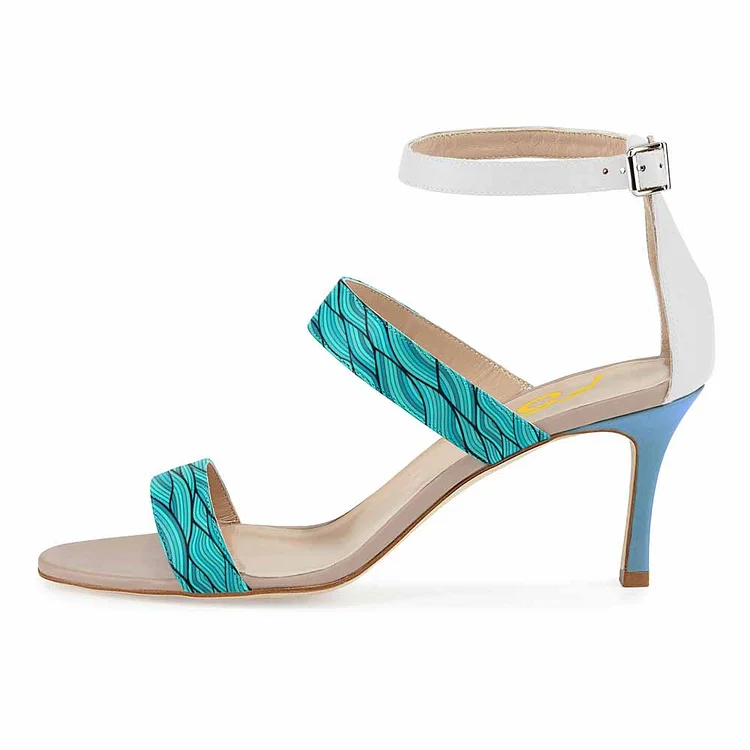 Turquoise Stiletto Heels Open Toe Ankle Strap Sandals |FSJ Shoes