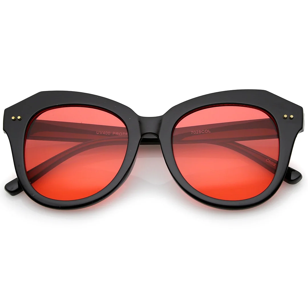 Women's Oversize Horn Rimmed Colored Round Lens Cat Eye glasses 52mm