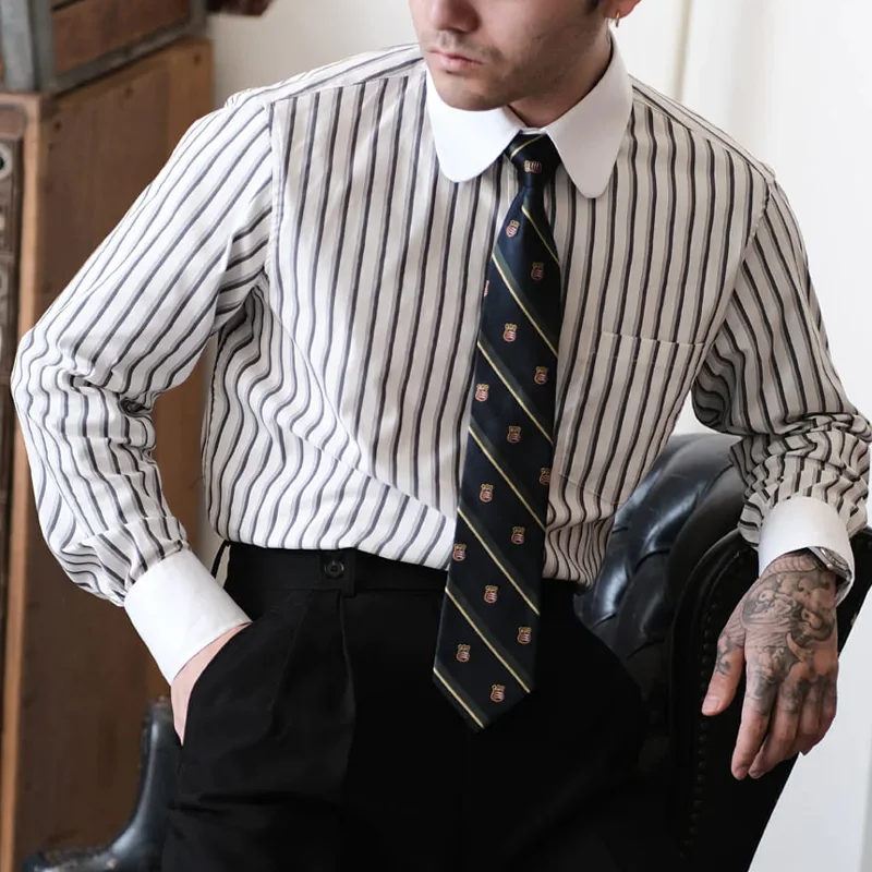 Vintage Club Neck Striped Casual Shirt