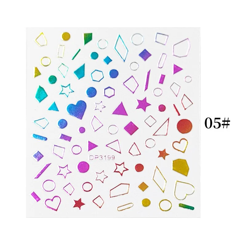 English Letter Design 3D Nail Stickers Iridescent Geometrics Gold Stars Moon Transfer Nail Art Sliders Decoration Accessories-Nail Inspo