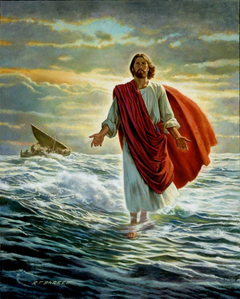 JESUS CHRIST WALKS WALKING ON THE WATER 8.5X11 Photo Poster painting PICTURE REPRINT CHRISTIAN