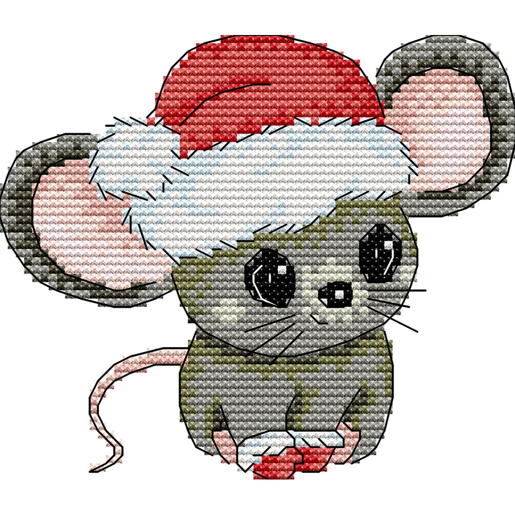 14CT Partial Printed Cross Stitch - Christmas Mouse(16*15cm)