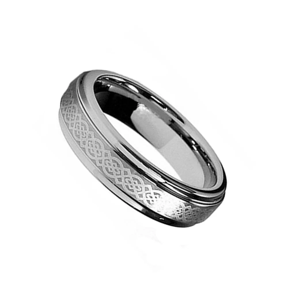 6MM 8MM Silver Celtic Tungsten Wedding Rings Step Edge