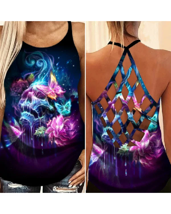 Halterneck Cross-web Punk Print Vest
