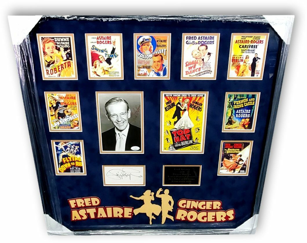 Fred Astaire Ginger Rodgers Dual Signed Large collage Framed Top Hat JSA + GA