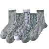 Creative 3D Jacquard Grey Blue Medium Tube Women Socks 10 Pairs