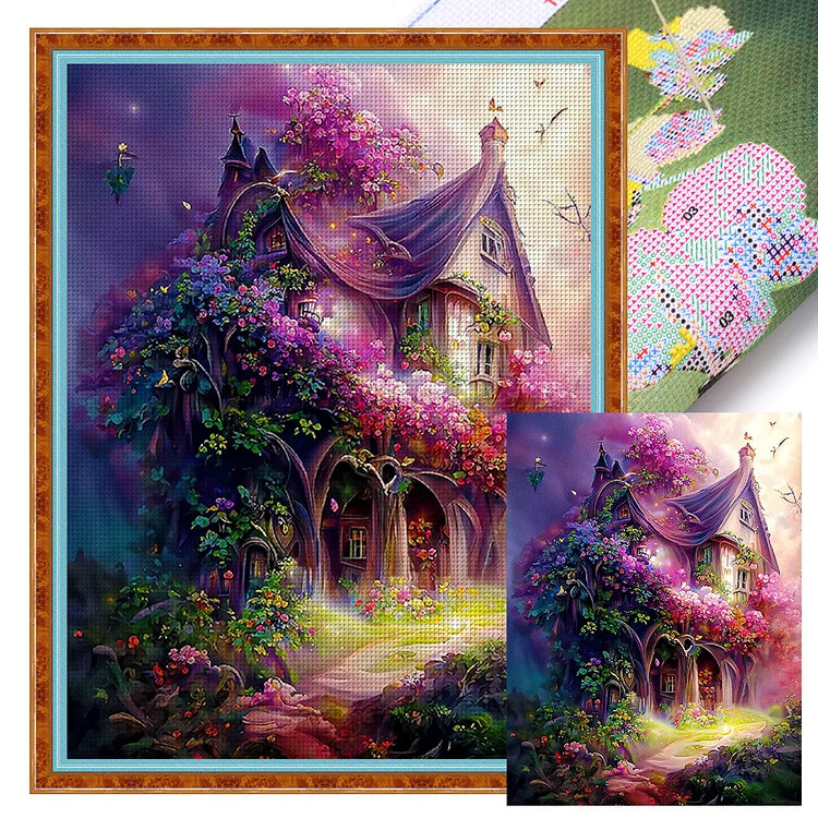 【Huacan Brand】Flower Tree Cottage 16CT Stamped Cross Stitch 50*65CM