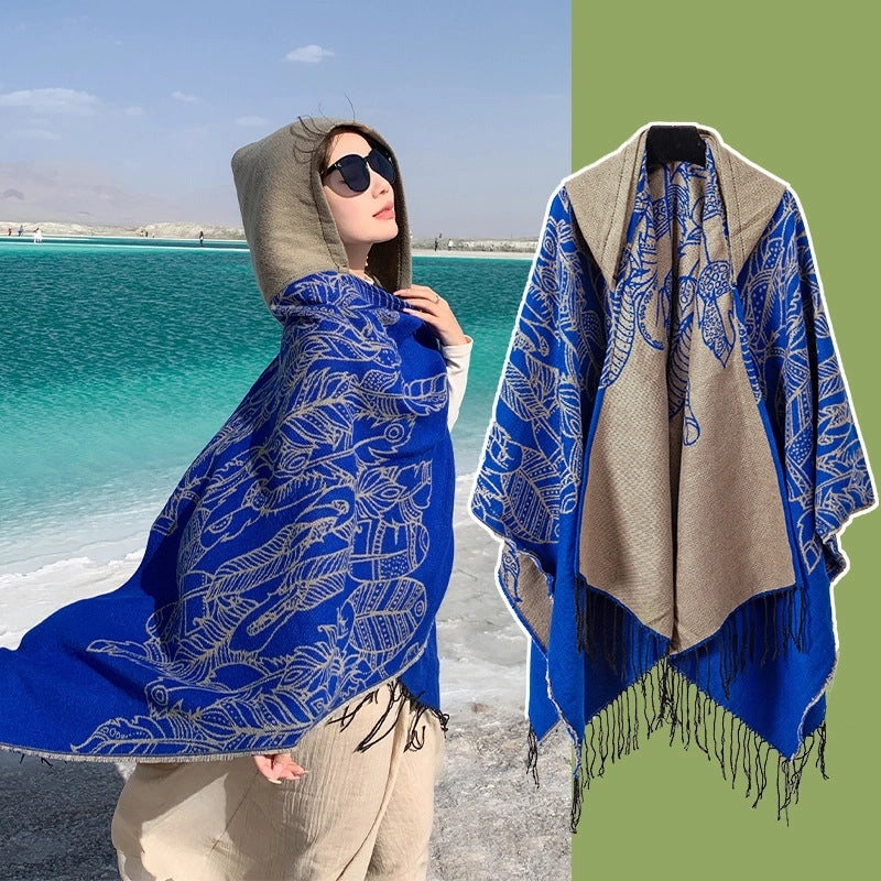 Ethnic Style Hooded Shawl Cloak Lijiang Xinjiang Tibet Northwest Tourism Wear Photograph Warm Outer Cape