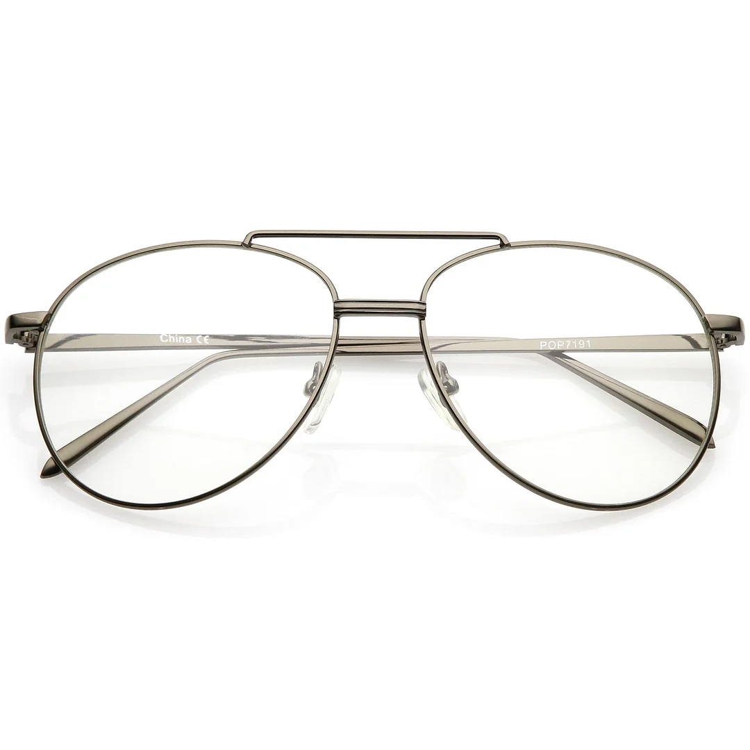 Classic Metal Aviator Eye Glasses Double Nose Bridge Clear Lens 55mm
