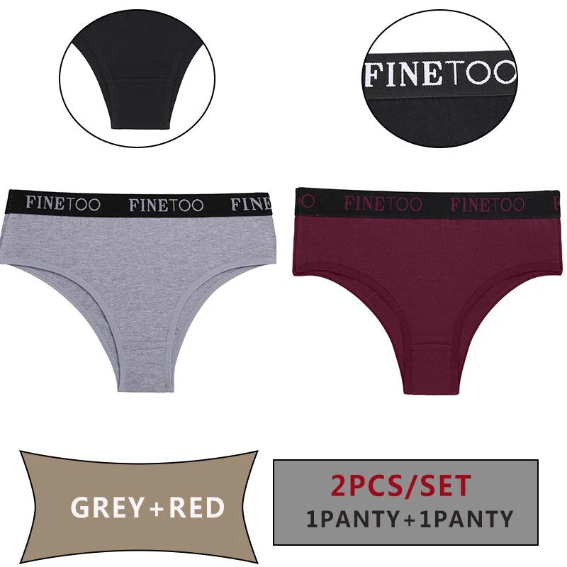 FINETOO 2PCS/Set Women Cotton Panties Sexy Letter Underwear Panty Thong Low Waisted 1Panty+1G-string Brief Tanga Lingerie Femme