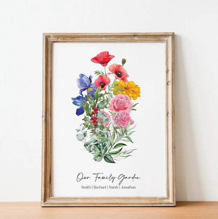 Watercolor birthday flower photo frame