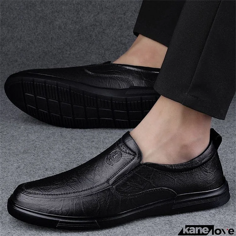 Men's Business Casual Flat Slip On Leather Shoes