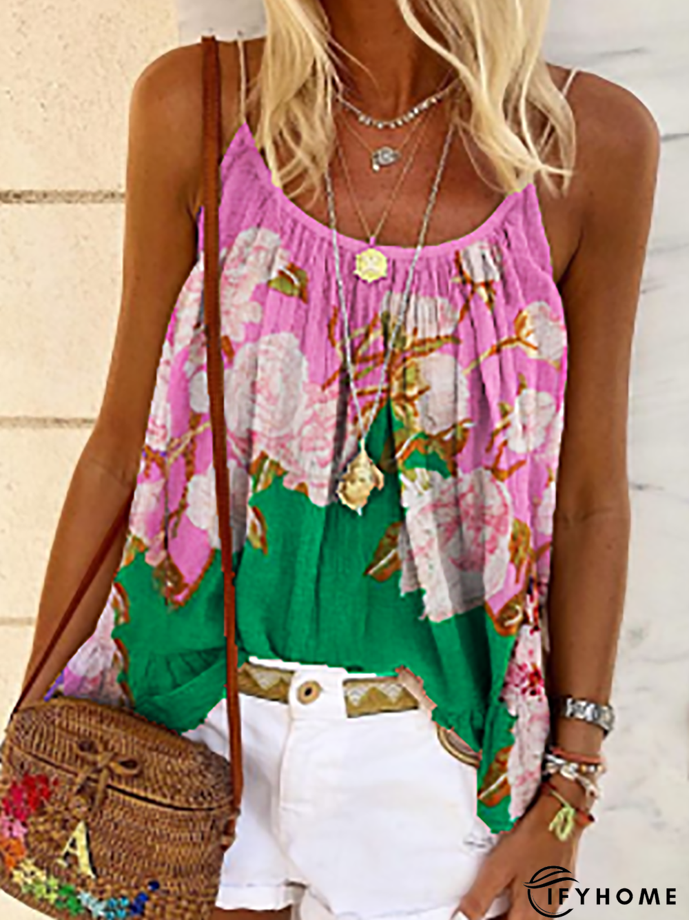 Floral Resort Sleeveless Scoop Neckline Shirts & Tops | IFYHOME