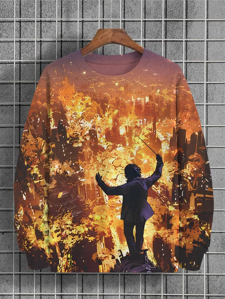 Men's City Fire Music Conductor Art Print Casual Sweatshirt