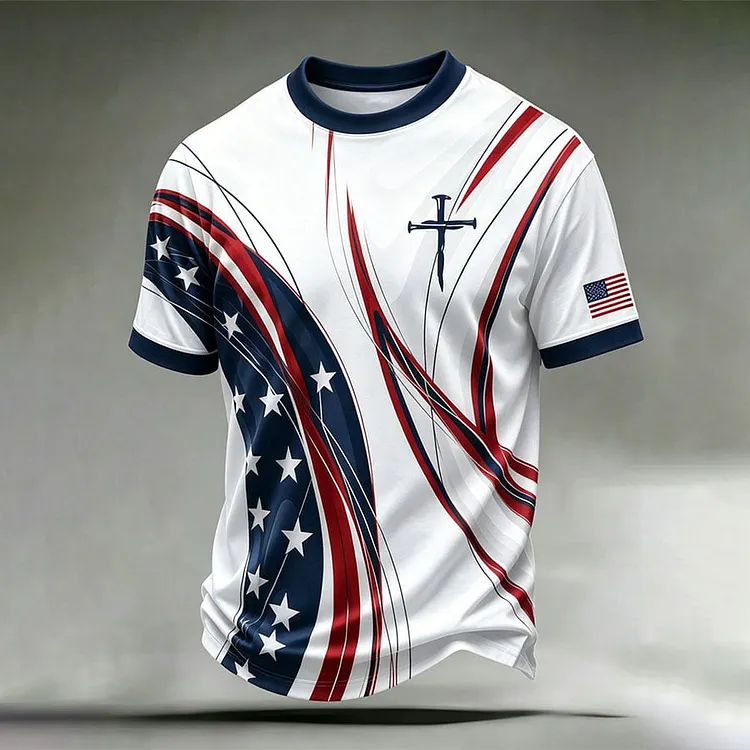 Men's Retro Independence Day Faith Print Short Sleeve T-shirt