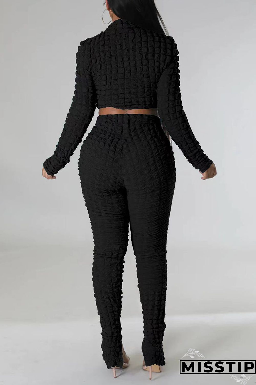Black Casual Solid Patchwork Turtleneck Long Sleeve Two Pieces