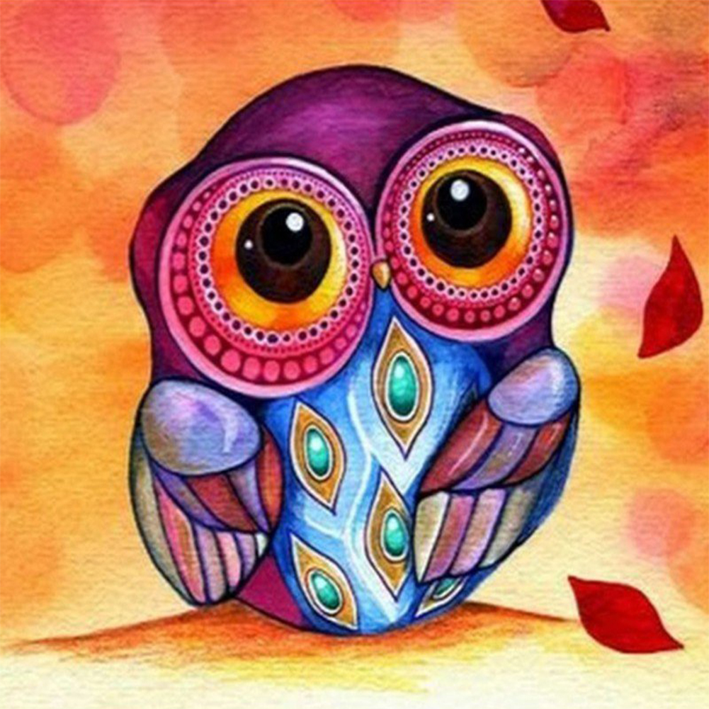 

40*40CM - Round Drill Diamond Painting - Abstract Owl, 501 Original