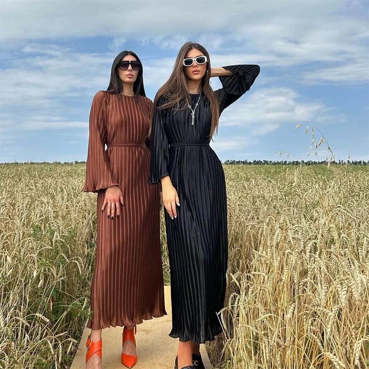 Pleated Bell Sleeve Maxi Dress (Buy 2 Free Shipping)