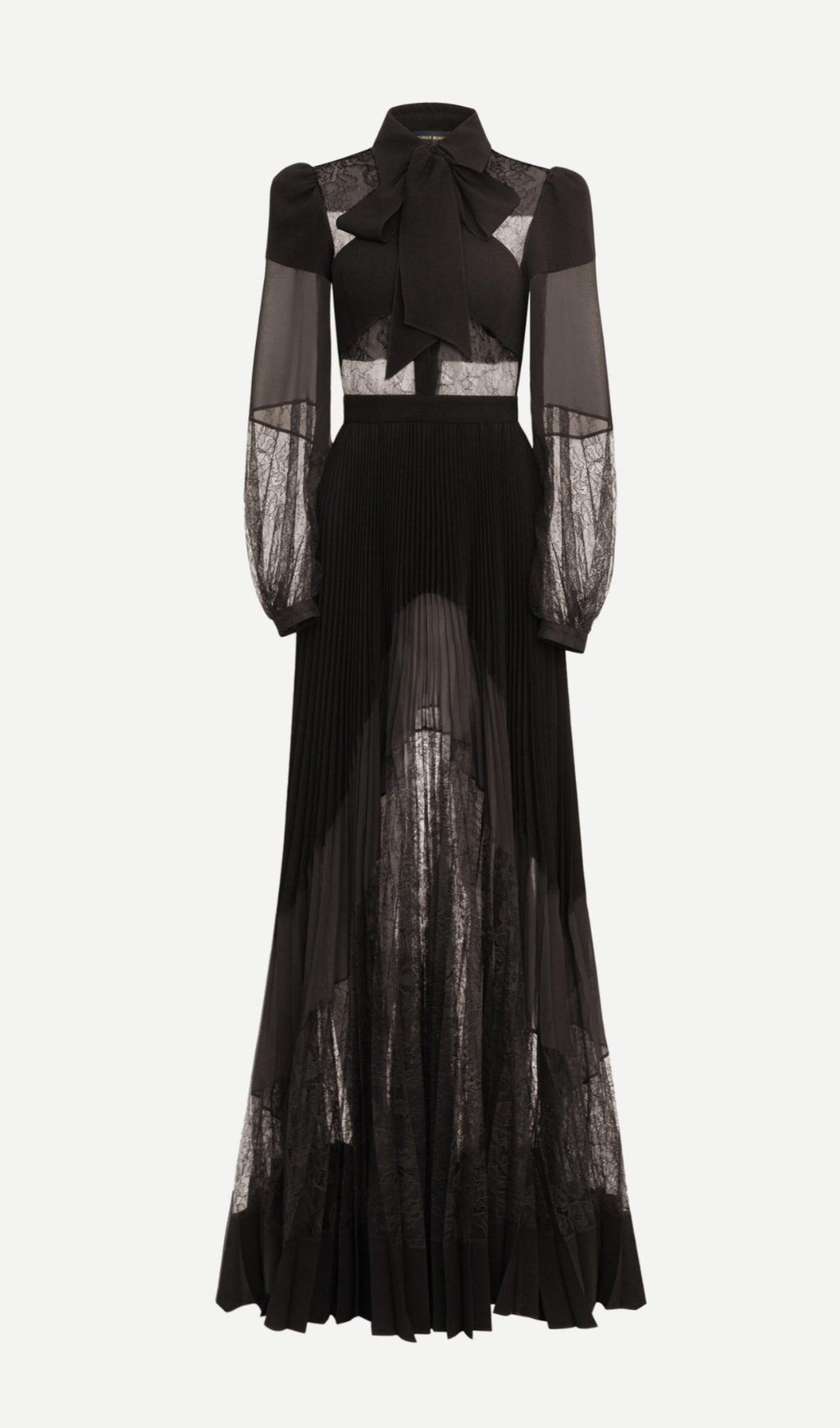 simona lace splice Pleated maxi Dress in black