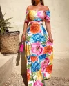 Floral-print Off-the-shoulder Cutout Dress