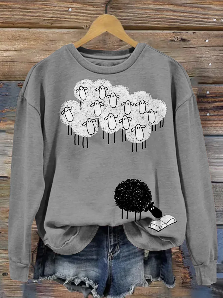 Simpfit Bequemes Vintage-Sweatshirt mit lustigem Schaf-Musterdruck