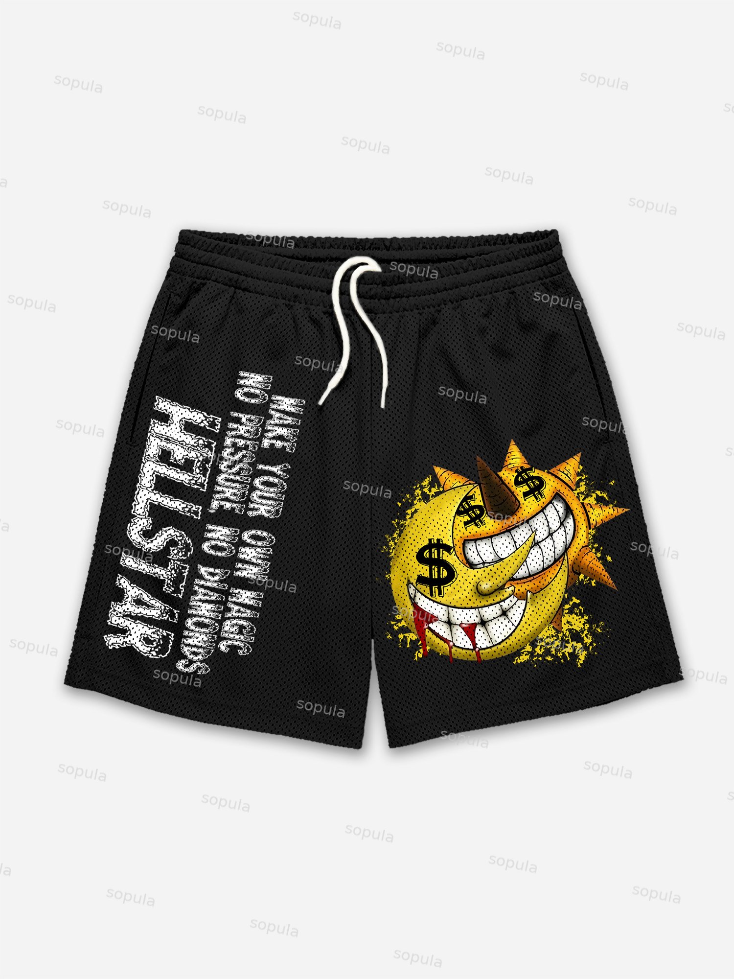 Street Fun Cartoon Money Graphic Mesh Shorts - Sopula｜Premium Graphic Tees & Graphic Clothing