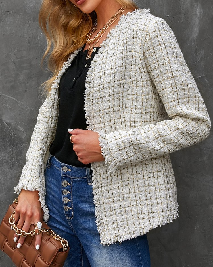 Plaid raw edge Tweed Jacket