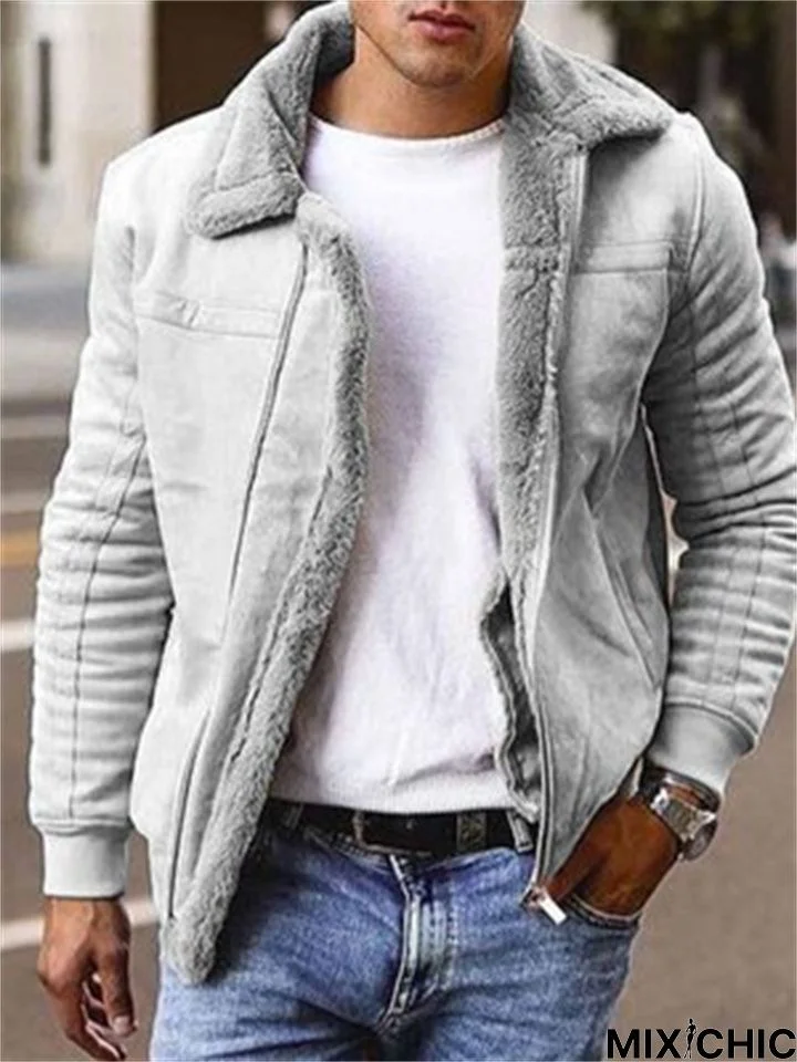 Men's Matte Velvet Solid Color Composite Leather Jacket